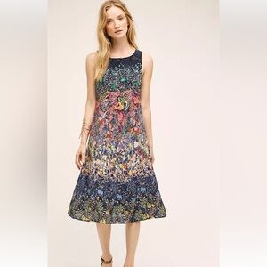 Anthropologie Maeve Larkspur 100% Silk Midi Dress Size 12